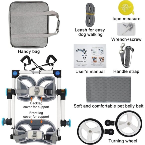 White Dog Wheelchair Back Legs Lightweight Foldable +Carrier Case M by HOBEYHOVE - Picture 8 of 9